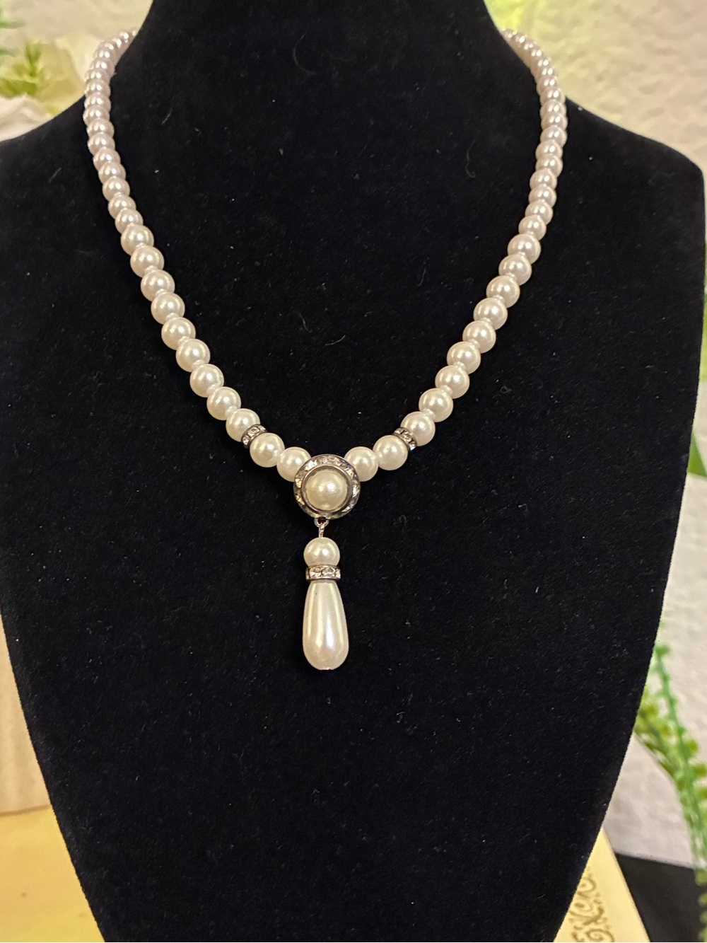 Pearl Drop Necklace - White Faux Pearl Pendant
